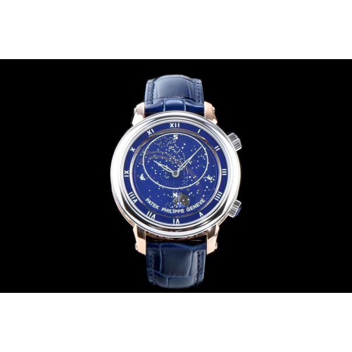 Patek Philippe 6104P Moon SS Blue Dial on Blue Leather Strap A240 V2