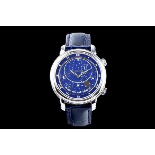 Patek Philippe 6104P Moon SS Blue Dial on Blue Leather Strap A240 V2