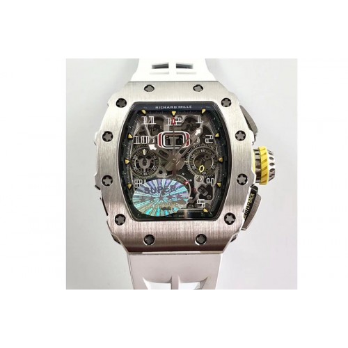 Richard Mille RM11-03 SS KVF 1:1 Best Edition Crystal Skeleton Dial on White Racing Rubber Strap A7750