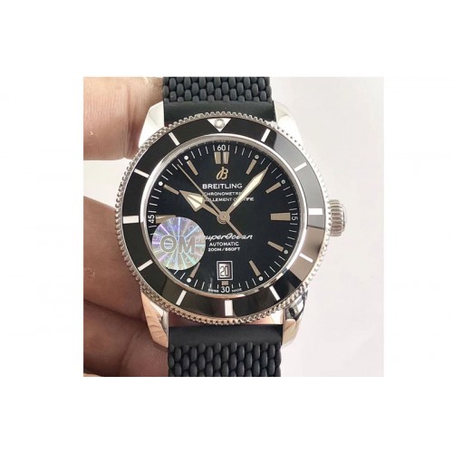 Breitling SuperOcean 42mm AB2010 SS OMF 1:1 Best Edition Black Dial Black Ceramic Bezel on Black Rubber strap A2824