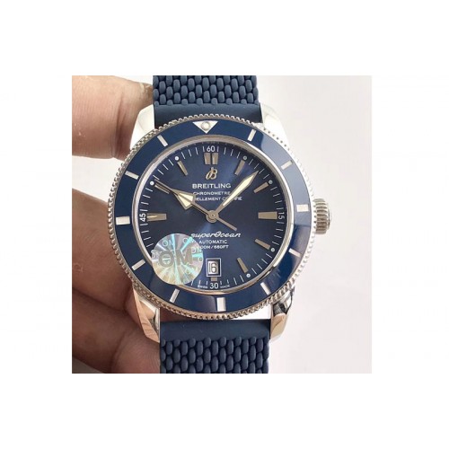 Breitling SuperOcean 42mm AB2010 SS OMF 1:1 Best Edition Blue Dial Blue Ceramic Bezel on Blue Rubber strap A2824