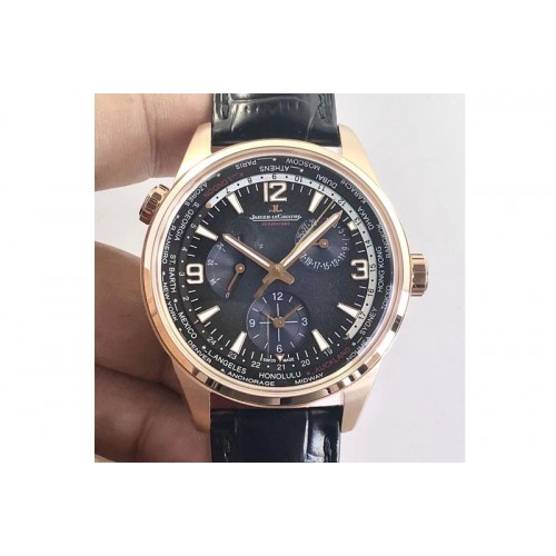 Jaeger-LeCoultre Polaris Geographic TWA RG Blue Textured Dial on Black Leather Strap A936