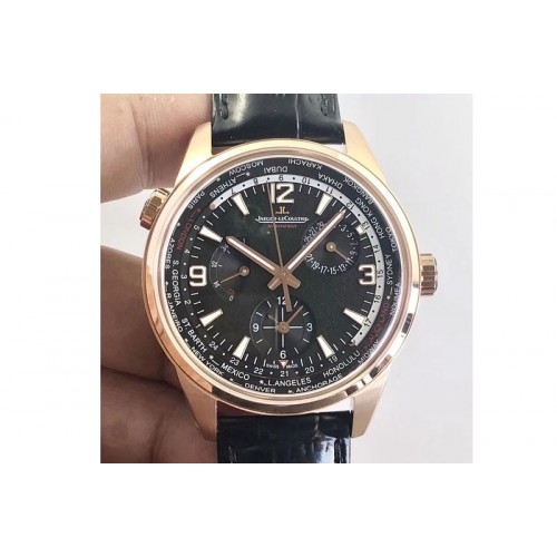 Jaeger-LeCoultre Polaris Geographic TWA RG Black Textured Dial on Black Leather Strap A936