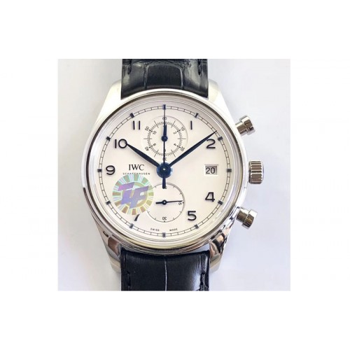 IWC Portugieser Chrono Classic 42 IW390302 ZF 1:1 Best Edition White Dial Blue Markers on Black Leather Strap A7750