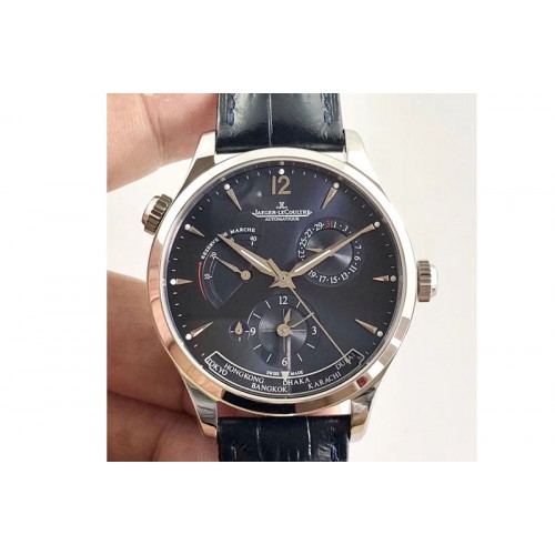 Jaeger-LeCoultre Master Geographic Real PR SS TW 1:1 Best Edition Blue Dial on Black Leather Strap A939
