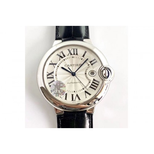 Cartier Ballon Bleu 42mm SS AF 1:1 Best Edition White Texture Dial on Black Crocodile Strap A2892