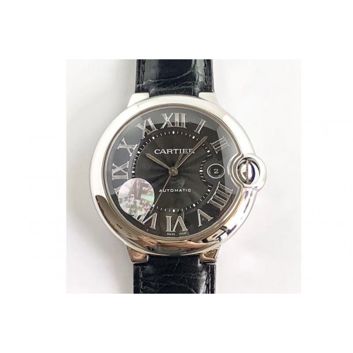 Cartier Ballon Bleu 42mm SS AF 1:1 Best Edition BlackTexture Dial on Black Crocodile Strap A2892