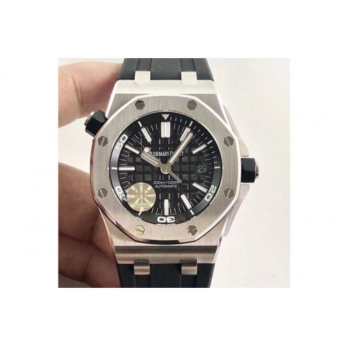 Audemars Piguet Royal Oak Offshore Diver 15703 V9.5 JF 1:1 Best Edition Black Dial on Rubber Strap A2824 ree XS Rubber Strap