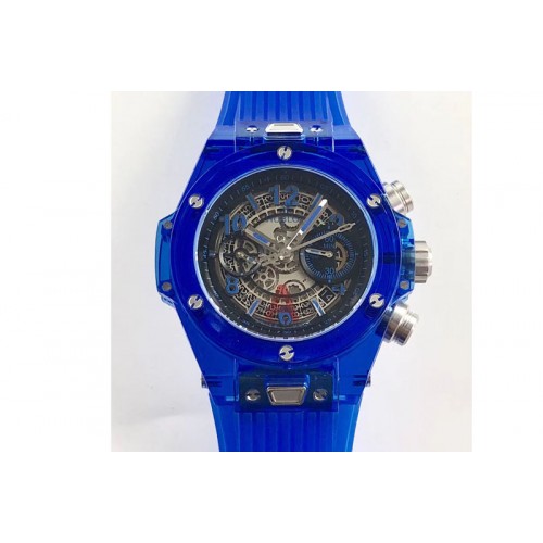 Hublot Big Bang Unico Magic Sapphire Blue 45mm OXF Best Edition Skeleton Dial on Blue Rubber Strap A1242