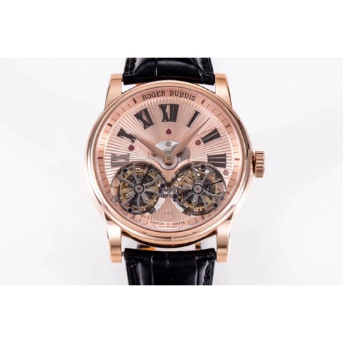 Roger Dubuis Hommage Rddbho0562 RG JBF Gold Dial On Black Croco Leather Strap Double Tourbillion