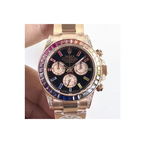 Rolex Daytona 116595 Rainbow RG BLF Best Edition Black dial On RG Bracelet A4130 Rolex Daytona 116595 Rainbow RG BLF Best Edition Black dial On RG Bracelet A4130