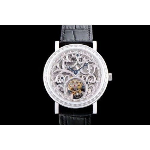Piaget Tradition SS BBR Best Edition Diamond Paved Skeleton Dial on Black Leather Strap