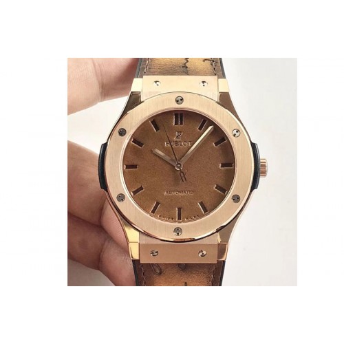 Hublot Classic Fusion 45mm RG Berluti Scritto Brown Leather Dial on Brown Gummy Strap A2892 Hublot Classic Fusion 45mm RG Berluti Scritto Brown Leather Dial on Brown Gummy Strap A2892