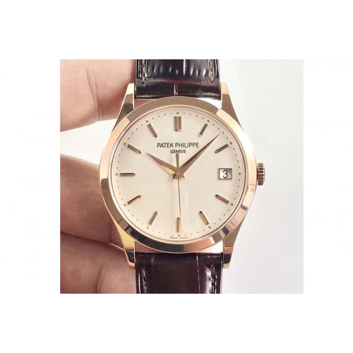 Patek Philippe Calatrava 5296R RG ZF 1:1 Best Edition Ivory Dial On Brown Leather Strap 324CS (Free box)
