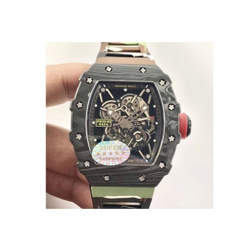Richard Mille RM035-01 Forge Carbon Case KVF Best Edition Skeleton Dial Red on Camo Rubber Strap MIYOTA8215