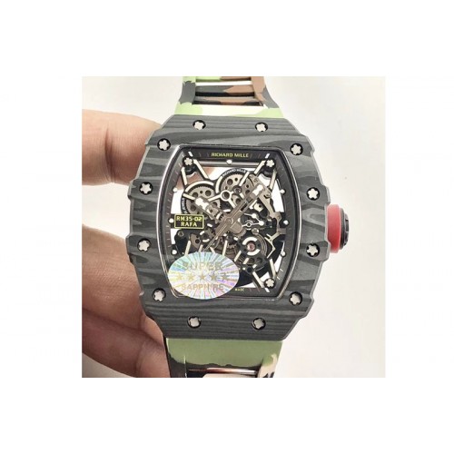 Richard Mille RM035-02 Forge Carbon Case KVF Best Edition Skeleton Dial Red on Camo Rubber Strap MIYOTA8215