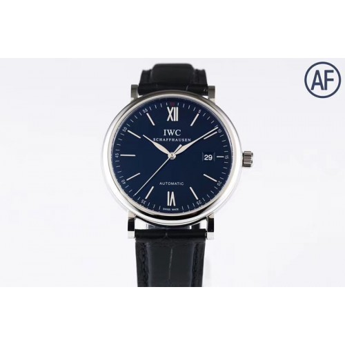 IWC Portofino Automatic SS AF 1:1 Best Edition Black Dial on Black Leather Strap A2892