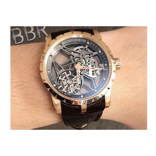 Roger Dubuis Excalibur Rddbex0393 RG BBR Best Edition Skeleton Dial on Black Leather Strap A2136 Tourbillon