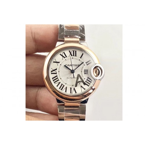 Cartier Ballon Bleu 33mm SS/RG V6F 1:1 Best Edition White MOP Dial on SS/RG Bracelet M9015
