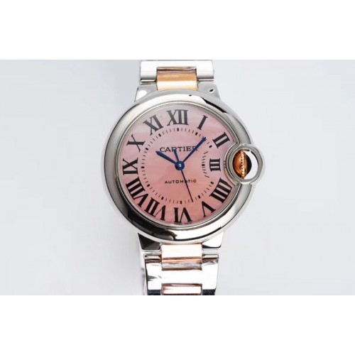 Cartier Ballon Bleu 33mm SS/RG AF 1:1 Best Edition Pink Textured Dial on SS/RG Bracelet SEIKO NH05A