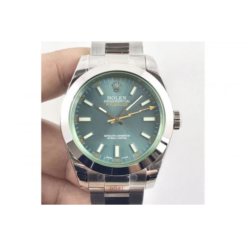 Rolex Milgauss 116400 GV Real Green Sapphire DJF 1:1 Best Edition Blue Dial on SS Bracelet A2836