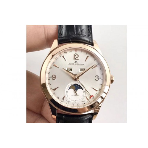 Jaeger-LeCoultre Master Calendar Moonphase RG OMF 1:1 Best Edition Silver Dial on Black Leather Strap A866/1