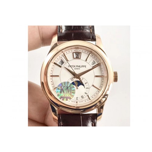 Patek Philippe Complications Series Moonphase RG KMF White Dial on Brown Leather Strap Cal.324