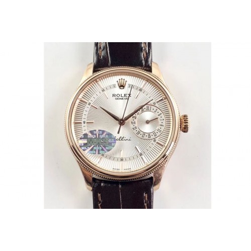 Rolex Cellini 50519 Real Date RG MK Best Edition White Dial Sticks Markers on Black Leather Strap A3165