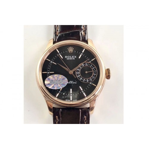Rolex Cellini 50519 Real Date RG MK Best Edition Black Dial Sticks Markers on Brown Leather Strap A3165