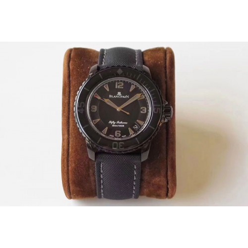 Blancpain Fifty Fathoms PVD Dark Knight ZF 1:1 Best Edition Black Dial on Sail-canvas Strap A1315