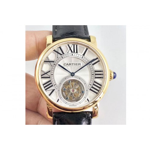 Cartier Rotonde Flying Tourbillon YG BLF Best Edition White Dial on Black Leather Strap V2 Cartier Rotonde Flying Tourbillon YG BLF Best Edition White Dial on Black Leather Strap V2