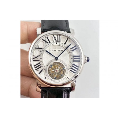 Cartier Rotonde Flying Tourbillon SS BLF Best Edition White Dial on Black Leather Strap V2