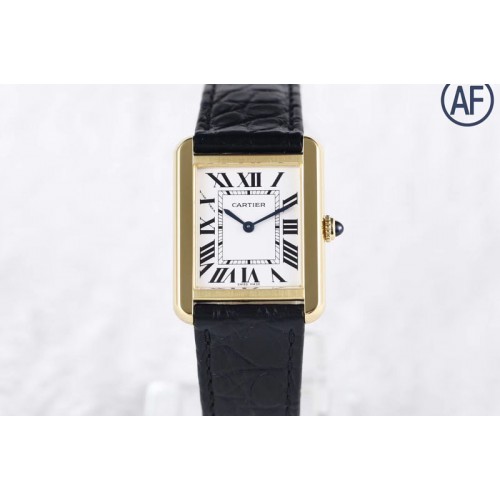 Cartier Tank Solo Ladies 25mm YG AF 1:1 Best Edition White Dial on Black Leather Strap Ronda Quartz