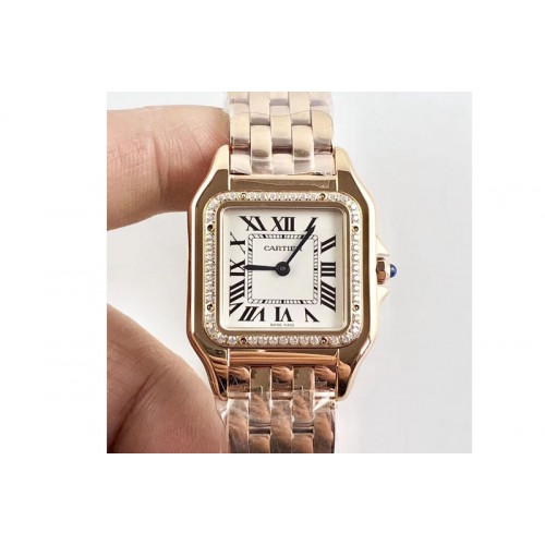 Cartier Panth�re Secrete Ladies 27mm Diamond Bezel RG 8848F 1:1 Best Edition White Dial on RG Bracelet Ronda Quartz