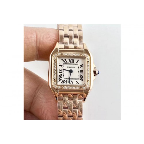 Cartier Panth�re Secrete Ladies 22mm Diamond Bezel RG 8848F 1:1 Best Edition White Dial on RG Bracelet Ronda Quartz