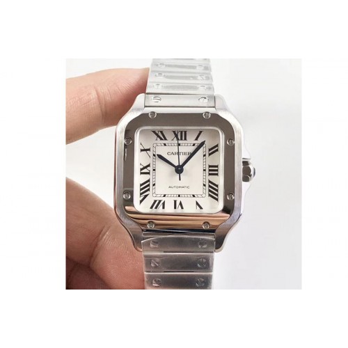 Santos de Cartier 35mm 2018 GF 1:1 Best Edition White Dial on SS SmartLinks Bracelet MIYOTA 9015 (Free Leather Strap)