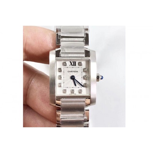 Cartier Tank Francaise Ladies 25mm SS 8848F 1:1 Best Edition White Dial Diamond Markers on SS Bracelet Ronda Quartz