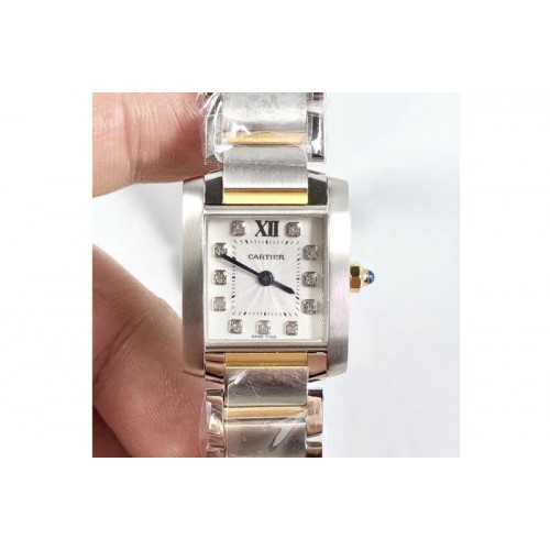 Cartier Tank Francaise Ladies 25mm SS/YG 8848F 1:1 Best Edition White Diamond Dial on SS/YG Bracelet Ronda Quartz