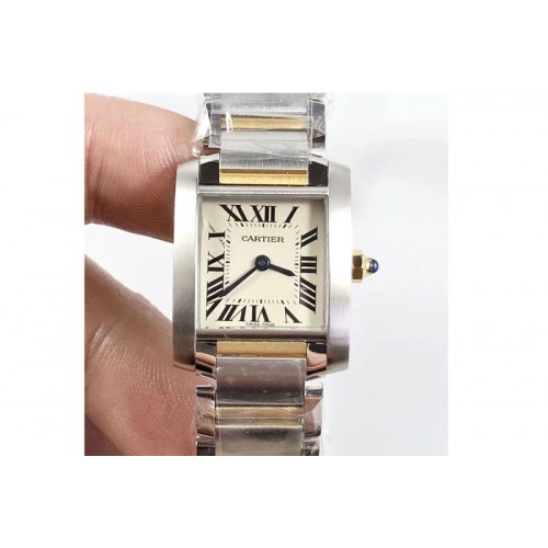 Cartier Tank Francaise Ladies 25mm SS/YG 8848F 1:1 Best Edition Ivory Dial on SS/YG Bracelet Ronda Quartz