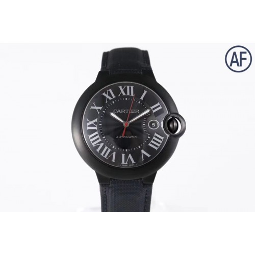 Cartier Ballon Bleu 42mm PVD AF 1:1 Best Edition Black Texture Dial on Black Nylon Strap A2892