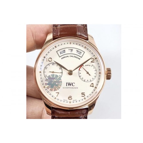 IWC Portuguese Real PR Real Annual Calendar IW503501 RG ZF 1:1 Best Edition White Dial on Brown Leather Strap A52850
