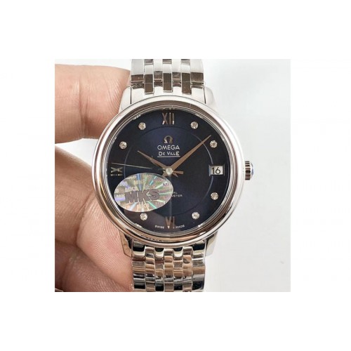 Omega De Ville Ladies SS MKF 1:1 Best Edition Blue dial on SS Bracelet Miyota 9015 (Free leather strap)
