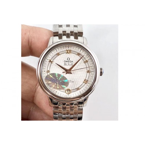 Omega De Ville Ladies SS MKF 1:1 Best Edition White Textured dial on SS Bracelet Miyota 9015 (Free leather strap)