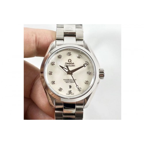 Omega Aqua Terra 150M 34mm Ladies SS 3SF Best Edition White MOP Dial on SS Bracelet A8520