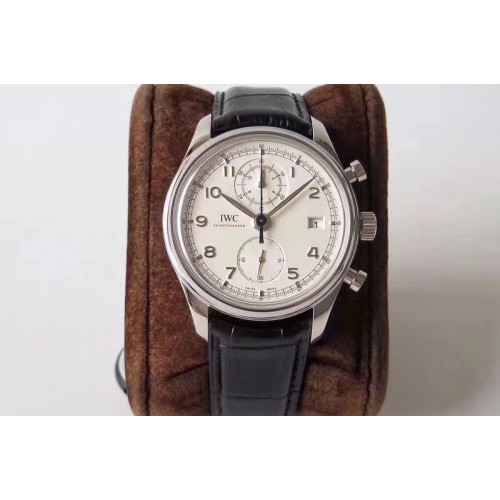 IWC Portugieser Chrono Classic 42 IW390403 ZF 1:1 Best Edition White Dial Blue Hand on Black Leather Strap A7750