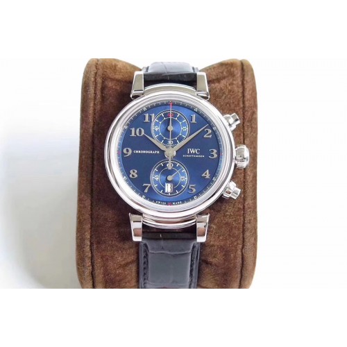 IWC Da Vinci IW393402 SS ZF 1:1 Best Edition Blue Dial SS A7750 On Black Leather Strap