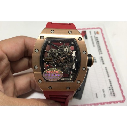 Gold Wrapped Richard Mille RM035-02 Americas RG KVF Best Edition Skeleton Dial on Red Rubber Strap MIYOTA8215
