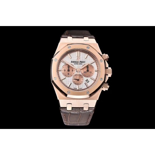 Audemars Piguet Royal Oak Chrono 26331ST RG OMF 1:1 Best Edition White dial on Brown Leather Strap A7750(Free Rubber Strap)