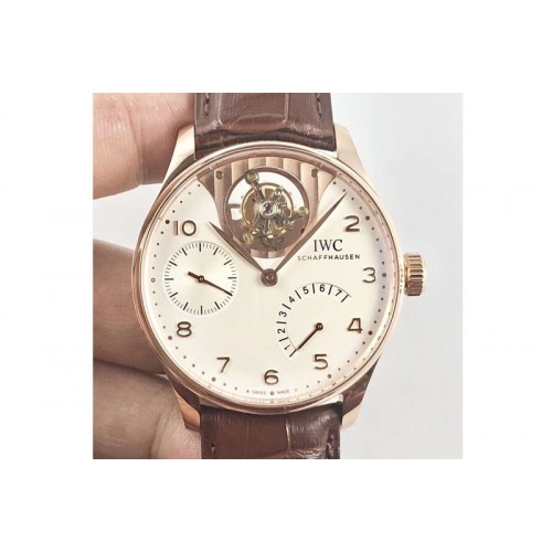IWC Portuguese Tourbillon IW5046 RG ZF Best Edition White Dial on Brown Leather Strap