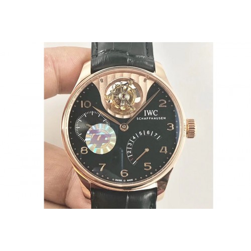 IWC Portuguese Tourbillon IW5046 RG ZF Best Edition Black Dial on Black Leather Strap